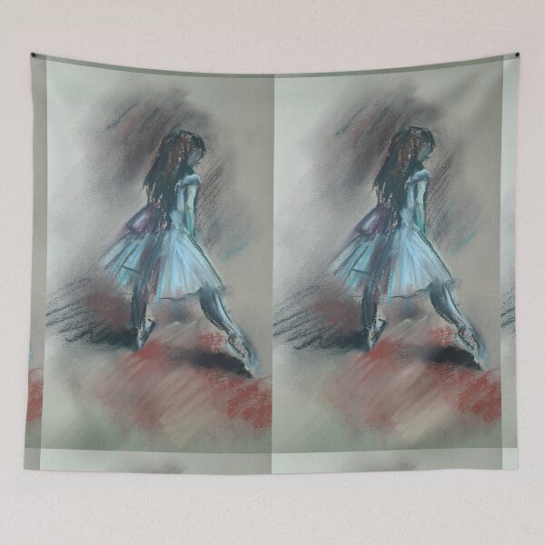 Item preview, Pastel drawing of a ballet girl, blue dress, flats. Inspired by the style of Edgar Degas. Drawing made by me. designed and sold by Mariuki Flow.