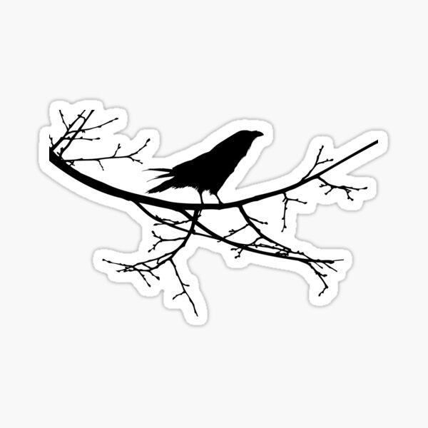 Raven On a Branch - Teal Sky Sticker