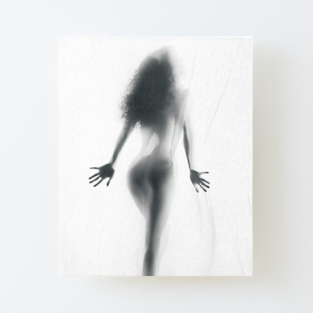 Naked Woman Silhouette Showing Boobs Black and White Art Print