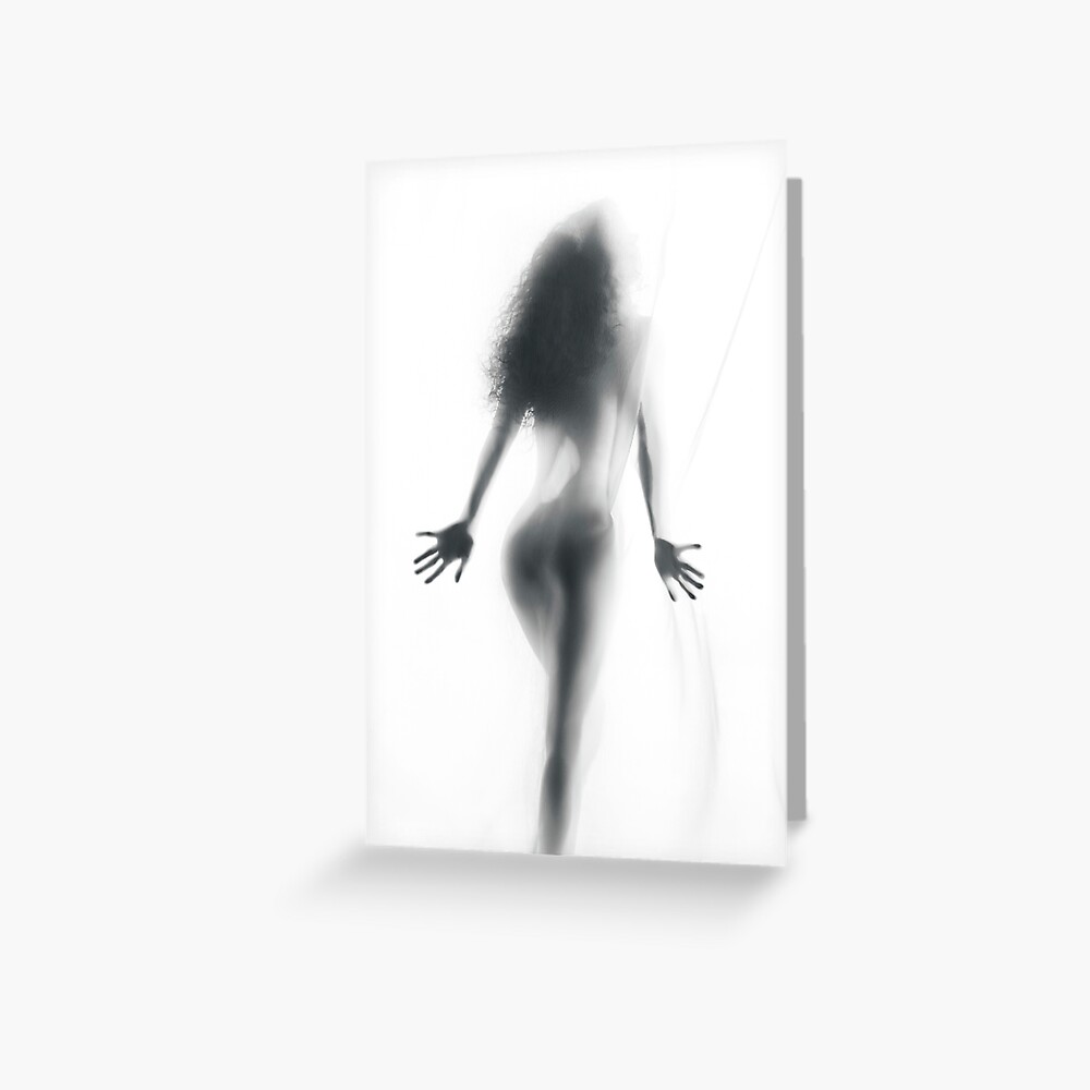 Abstract sensual woman silhouette behind white sheer curtain art print