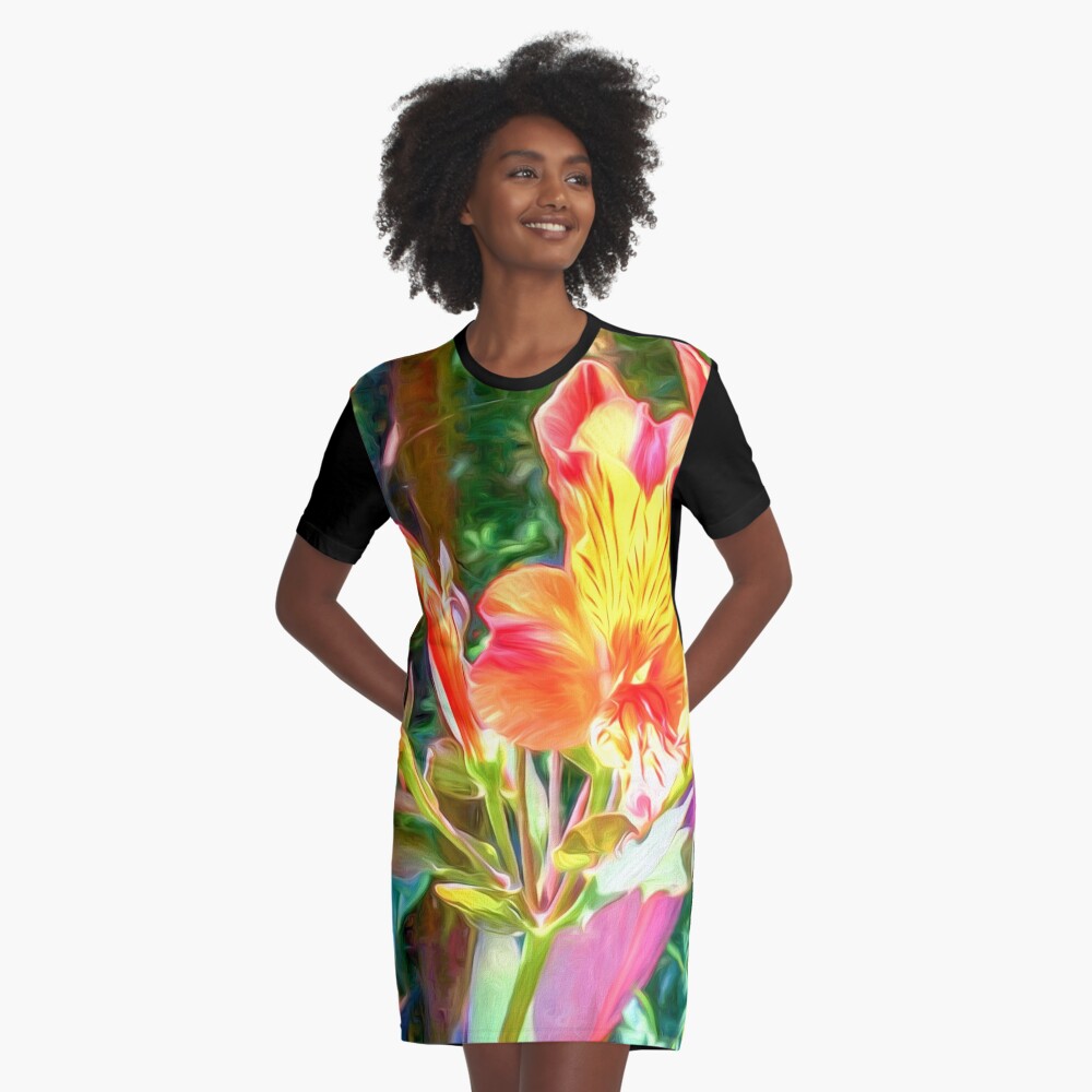 Alstroemeria Peruvian Lily Flowers Graphic T-Shirt Dress
