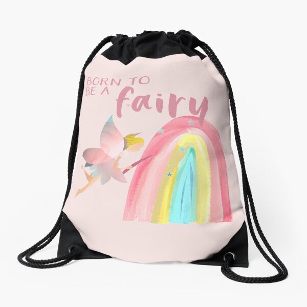 Cute - Born to be a fairy rainbow illustration - Caroline Laursen Original Drawstring Bag