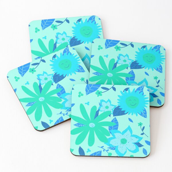 Item preview, Happy Smiling Flowers - Cartoon- Green on Mint designed and sold by Cosmic-Ferret.