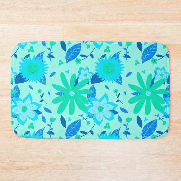 Item preview, Happy Smiling Flowers - Cartoon- Green on Mint designed and sold by Cosmic-Ferret.