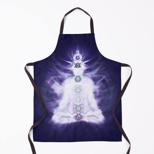 Item preview, Woman in Yoga meditation pose with colored chakra symbols Qi energy flow around her body art photo print designed and sold by AwenArtPrints.