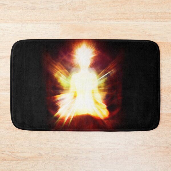 Item preview, Woman sitting in meditation pose emanating ethereal body Qi energy aura art print designed and sold by AwenArtPrints.