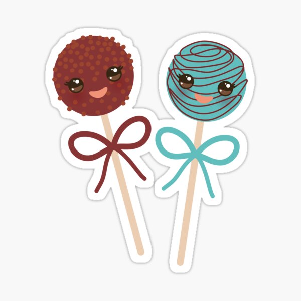 2 Yummy cakepops cute funny kawaii chocolate and blue Sweet Cake pops with bow Sticker