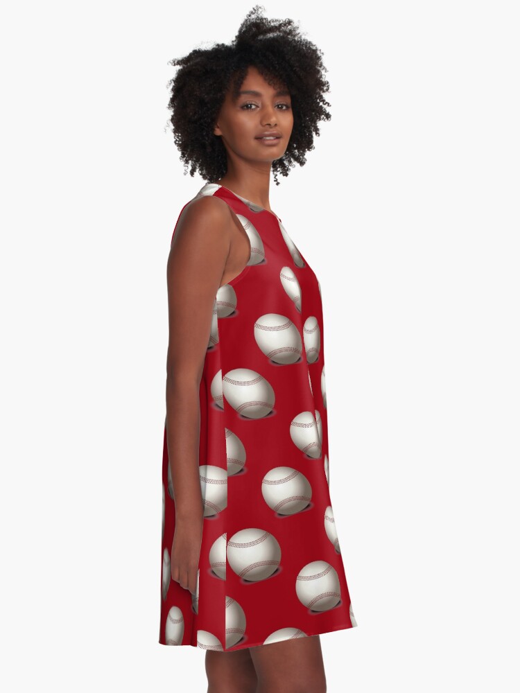 Alternate view of Baseballs on Red Background A-Line Dress