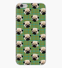 Pugs on Blue and Green Plaid iPhone Case