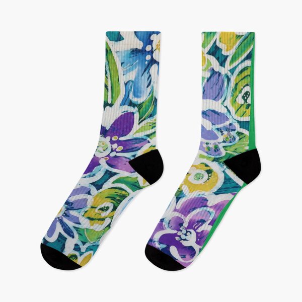 Item preview, Batik Floral in Blue Yellow and Green designed and sold by Leslie Rogers Todder.