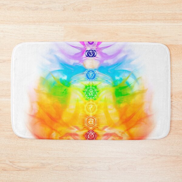 Item preview, Yoga meditation conceptual illustration with chakras and energy flow on human body art print designed and sold by AwenArtPrints.