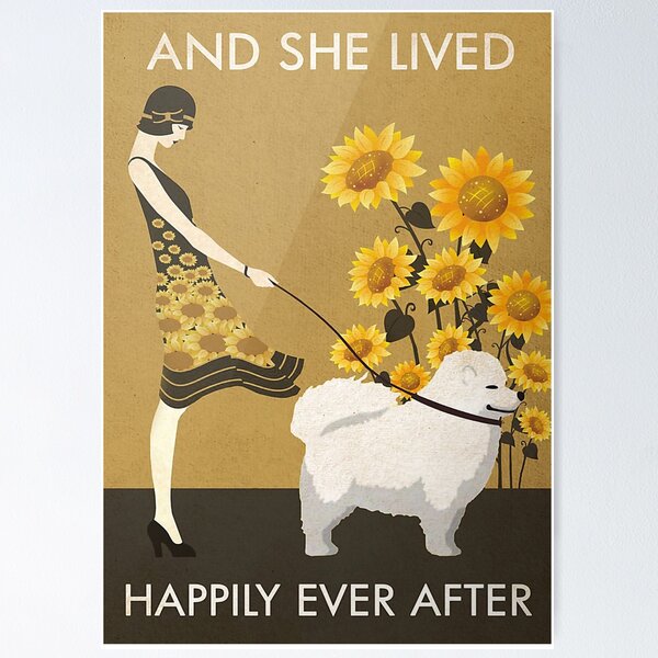 Artikel-Vorschau von Vintage Sonnenblume Nur ein Mädchen, das American Samoyed Dog liebt und sie lebte glücklich bis nach Poster, designt und verkauft von ACherokee.