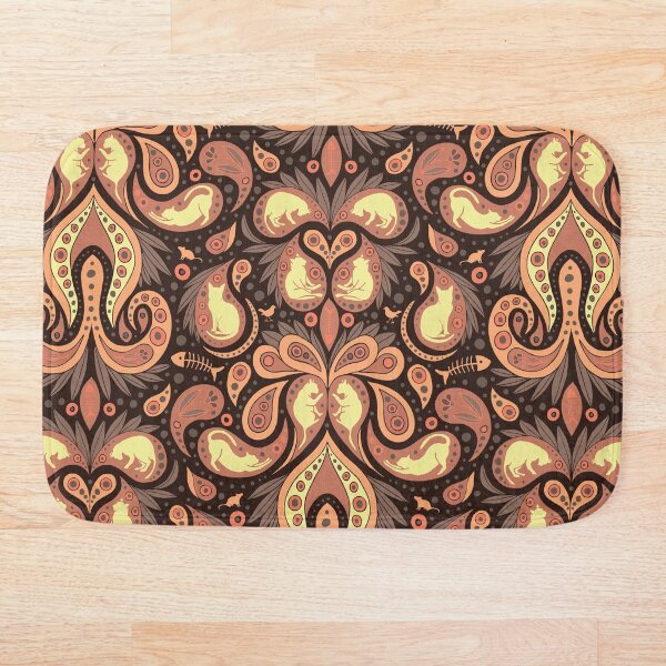 Kitty Cat Paisley in Peach, Cream & Brown Bath Mat