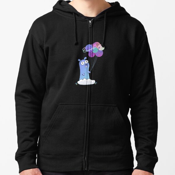 Golang gopher in space with planets like bubbles Zipped Hoodie