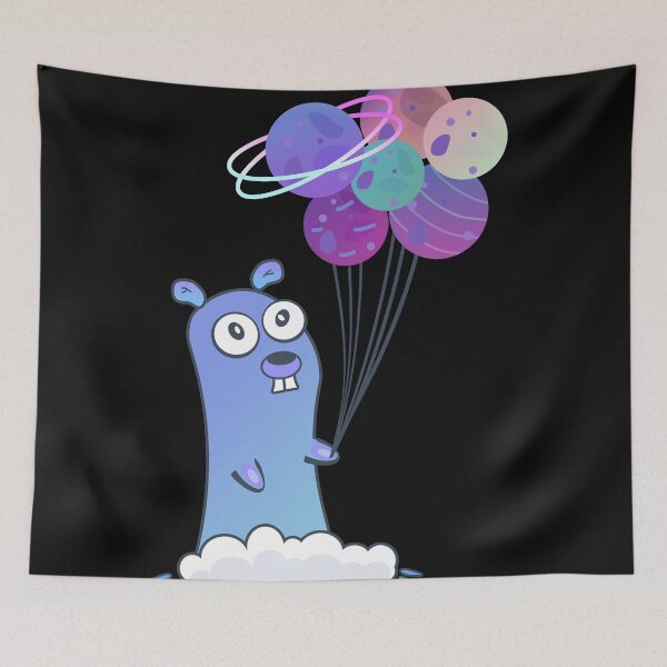 Item preview, Golang gopher in space with planets like bubbles designed and sold by Olena Du.