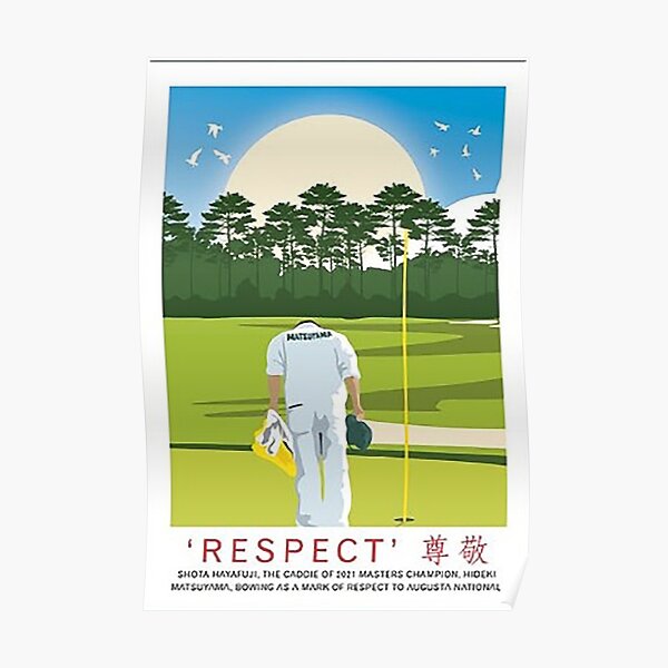 Augusta National US Masters Hideki Matsuyama Caddie Shota Hayafuji Amen Corner Travel Poster