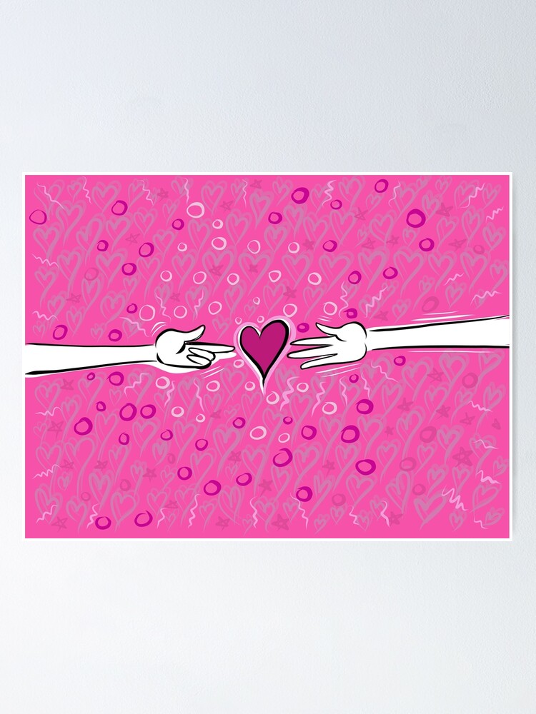 Hands touching a heart on hot pink background