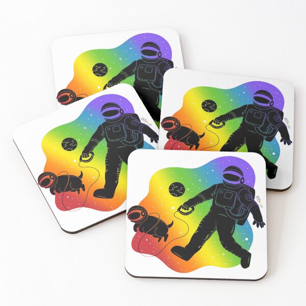 Item preview, Rainbow space, astronaut walking dog designed and sold by RikkyTeesPride.