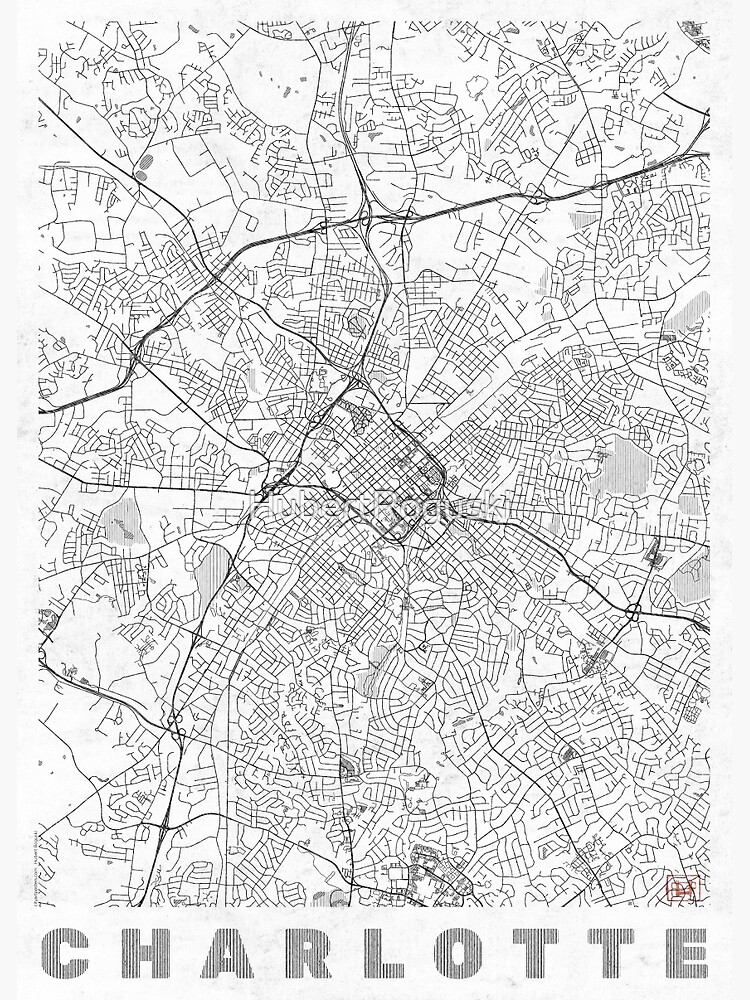 Thumbnail 3 of 3, Poster, Charlotte Map Line designed and sold by HubertRoguski.
