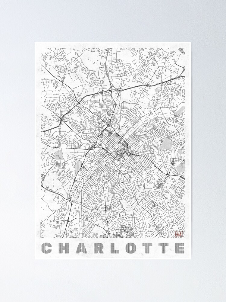 Alternate view of Charlotte Map Line Poster