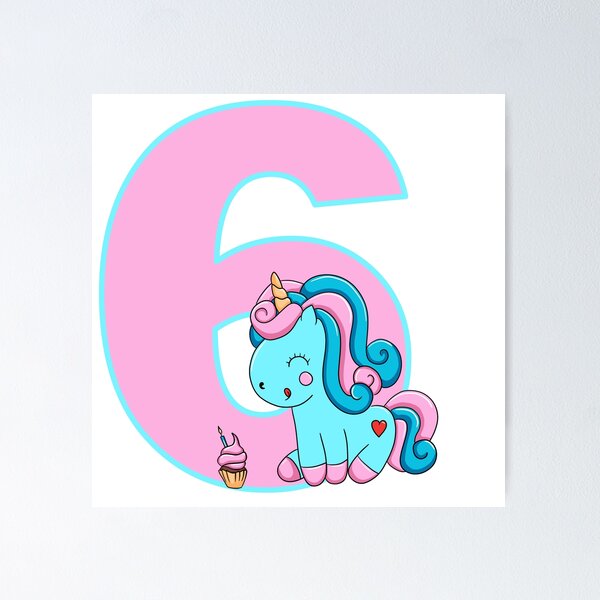 Item preview, Number six with a Candyfloss Unicorn designed and sold by MammaPanda.