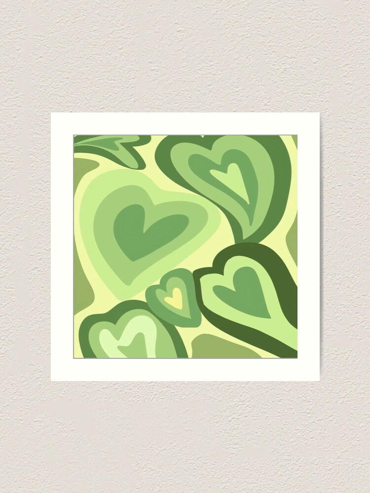 y2k sage green heart trance print