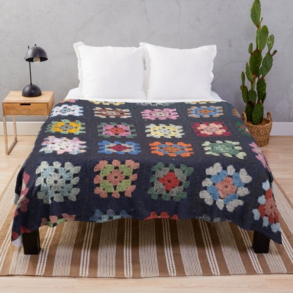 Crochet Crochet Blanket Wool Vintage Handmade Bedspread Grandmother's  Blanket Square Patchwork 