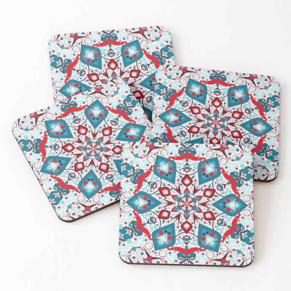 Item preview, mandala kaleidoscope patchwork graphics red turquoise flowers ornament  designed and sold by anzhelikamilisa.