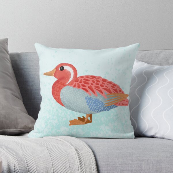 Bright Orange Duck Illustration Throw Pillow