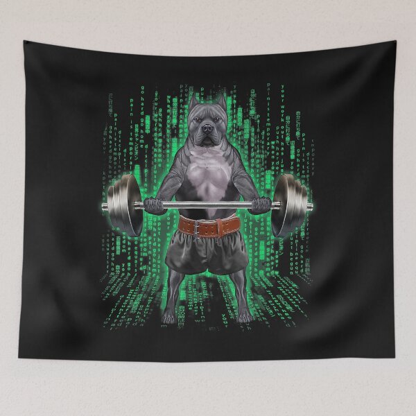 Artikelvorschau, Pitbull-Hund, der Gewichte im Cyber-Fitnessstudio hebt entworfen und verkauft von Borhala23234.