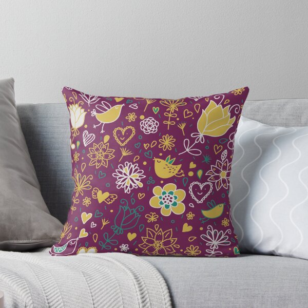 Item preview, Plum and Mustard Whimsical Birds and Flowers designed and sold by peacockcards.