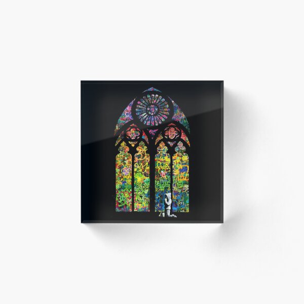 Banksy Stained Glass Church Window Acrylic Block
