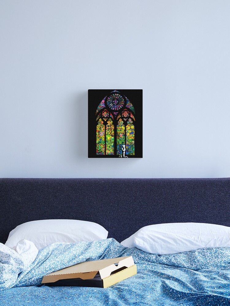 Thumbnail 2 of 3, Canvas Print, Banksy Stained Glass Church Window designed and sold by WE-ARE-BANKSY.