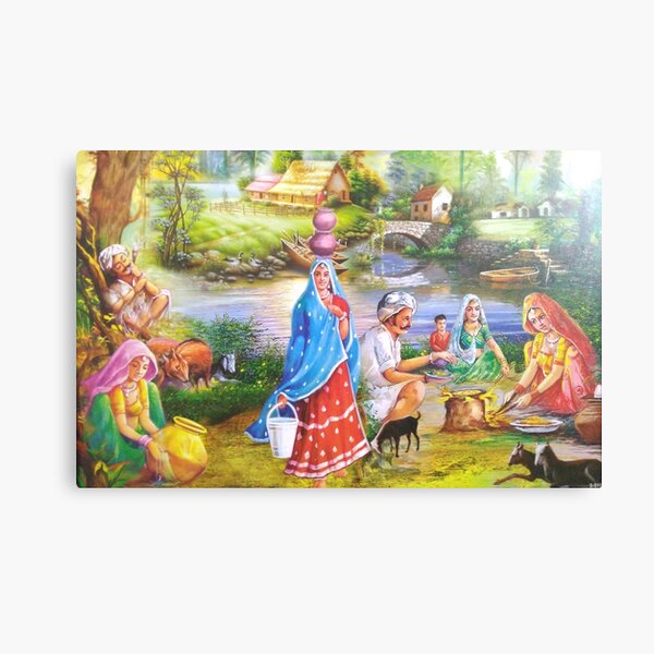 Rajastani Painting of Beautiful village women. Canvas Print