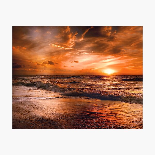 Item preview, Beach landscape at sunset. Beach with sunset colors, ocean, sky and sun. Photography. designed and sold by Rui Valverde.