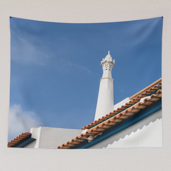 Item preview, Quintessential Algarvian - Elegant Chimney and Terracotta Rooflines in Red Blue and White designed and sold by Georgia Mizuleva.
