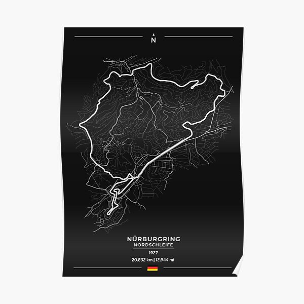 Nürburgring Nordschleife Track Map Dark Poster