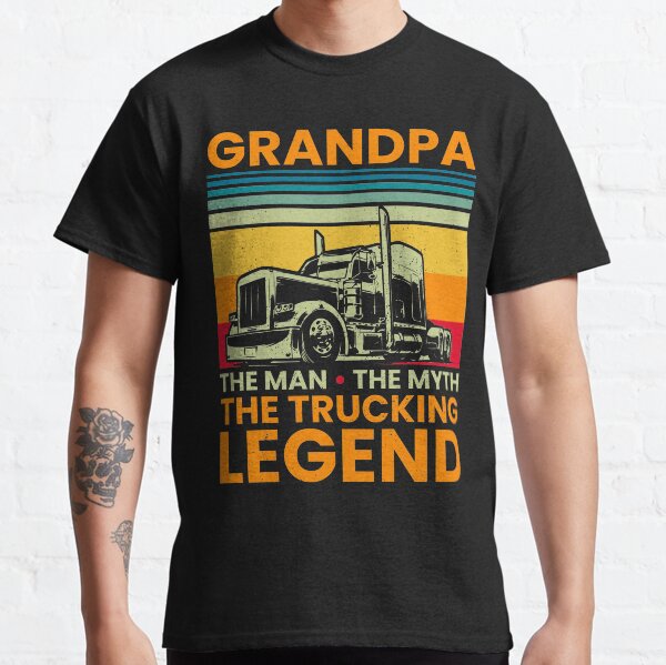 Vista previa del artículo con la obra «Camionero de gran tamaño El abuelo El hombre El mito La leyenda del camionero», diseñado y vendido por abulfaruque.