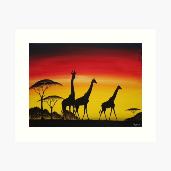 Giraffe Sunset Art Print
