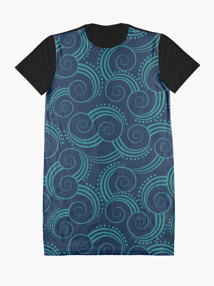 Alternate view of Navy and Teal Ocean Swirls Graphic T-Shirt Dress