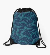 Navy and Teal Ocean Swirls Drawstring Bag
