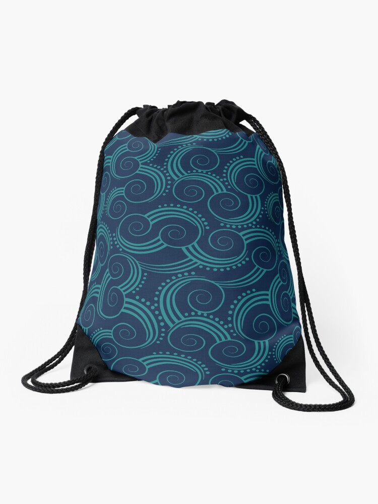 Thumbnail 1 of 3, Drawstring Bag, Navy and Teal Ocean Swirls designed and sold by peacockcards.