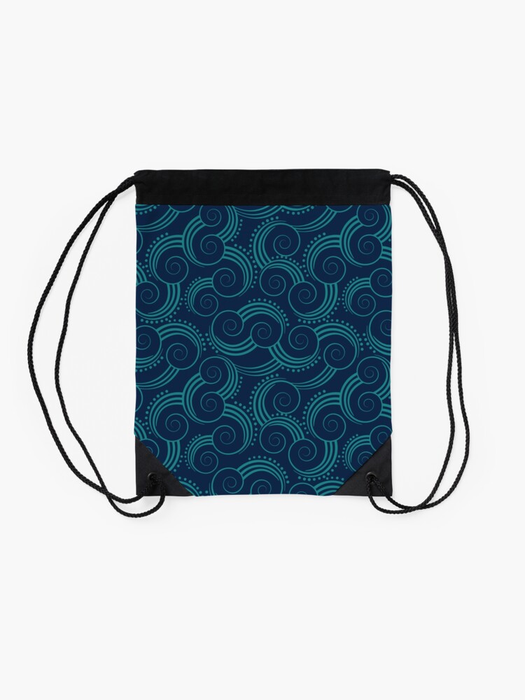 Alternate view of Navy and Teal Ocean Swirls Drawstring Bag
