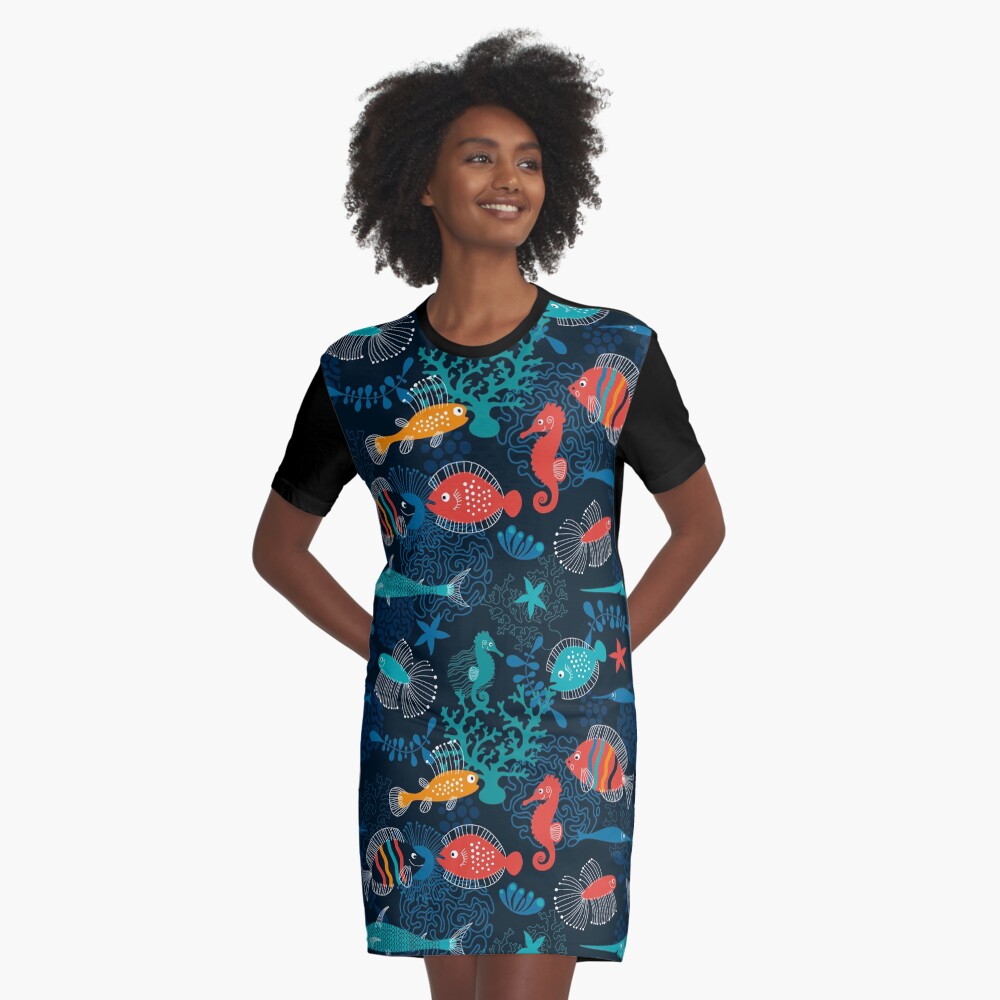 Tropical Fish Under the Sea Graphic T-Shirt Dress