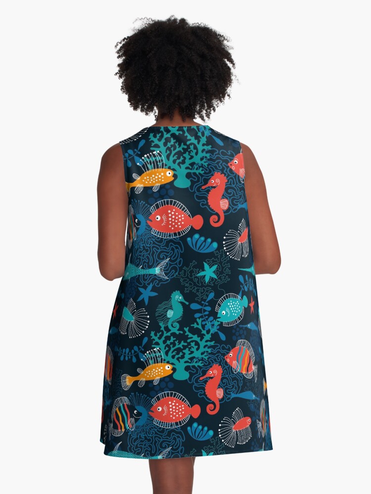 Thumbnail 3 of 4, A-Line Dress, Tropical Fish Under the Sea designed and sold by peacockcards.