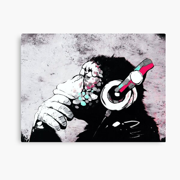 Banksy DJ Monkey Thinker with Headphones Canvas Print