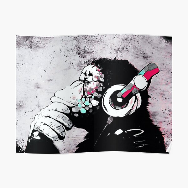 Banksy DJ Monkey Thinker with Headphones Poster