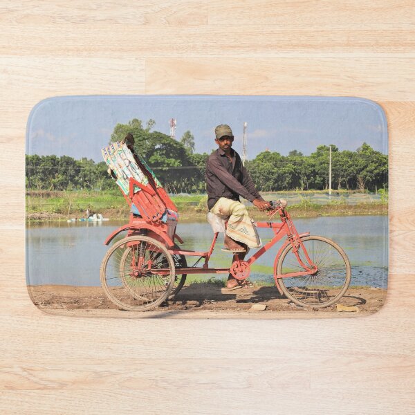 Item preview, An ordinary rickshaw puller on the street in front of a river  designed and sold by FCEalin.