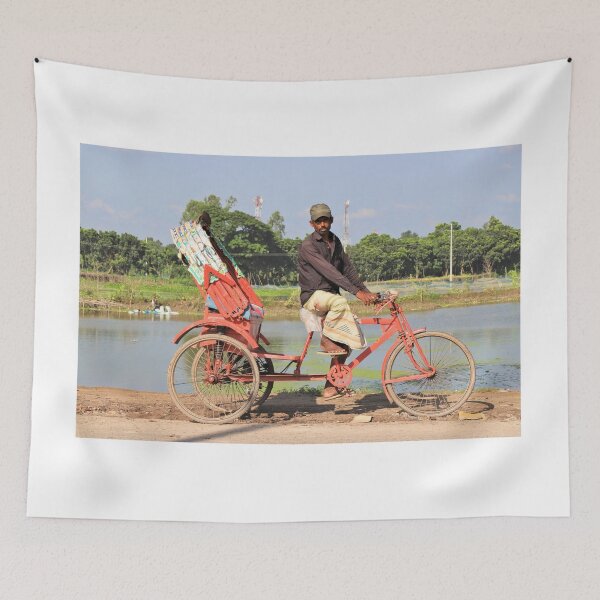 Item preview, An ordinary rickshaw puller on the street in front of a river  designed and sold by FCEalin.