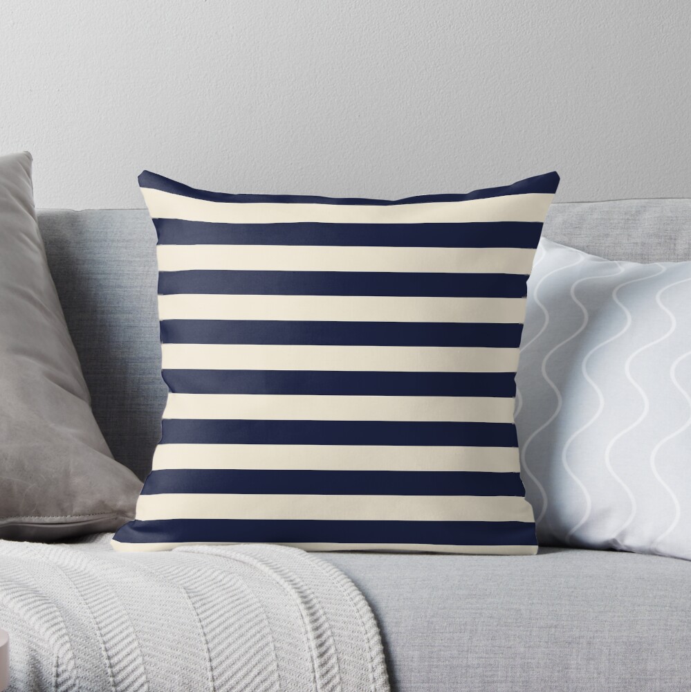 Navy Ivory Bold Stripes Throw Pillow
